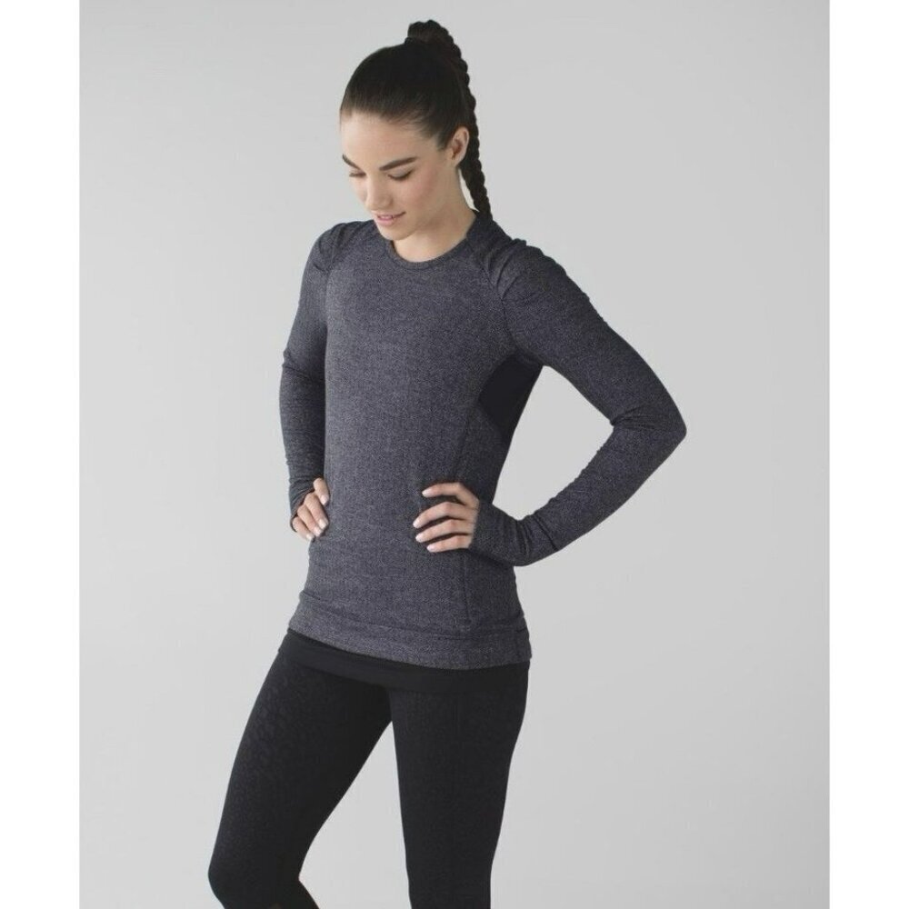 Lululemon Think Fast Long Sleeve Heathered Herringbone Size 8 EUC